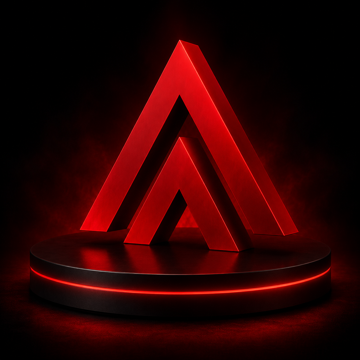 Isotipo AVANTIX en pedestal oscuro con iluminacion roja